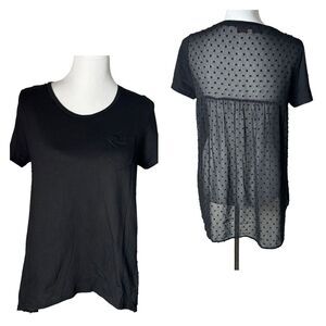 Elegantissimo See Through Sheer‎ Back Top Size M Black Polka Dot Feminine BOHO